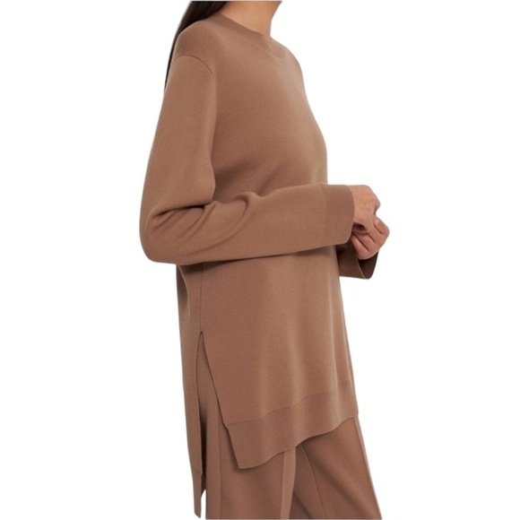 Theory Sweater Wool Blend Tunic High Low Tan Brown Women’s Size S Tight Knit - Picture 16 of 16